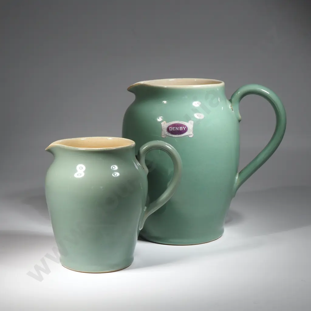 Pair Of  Vintage Denby Celadon Green Art Pottery Jugs Image 1++
