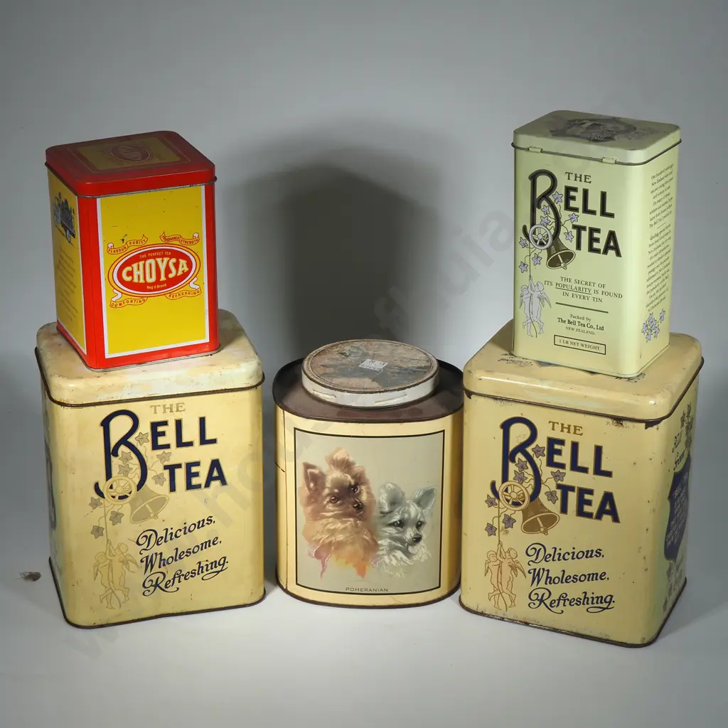 Five Vintage Tins For Tea Including Bell & Choysa Image 1++