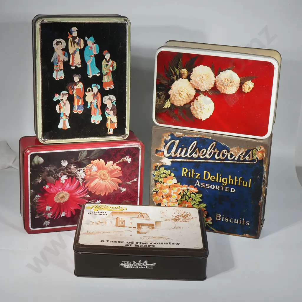 Five Biscuit Tins Including An Aulsbrooks Ritz Delightful Assorted Biscuits.  Image 1++
