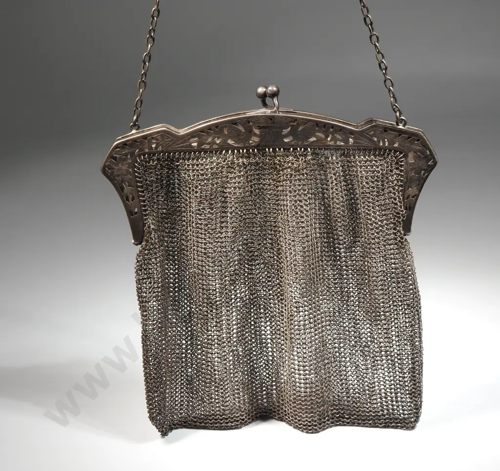 Large Sterling Silver Ladies Mesh Purse w English Hallmarks Image 1++