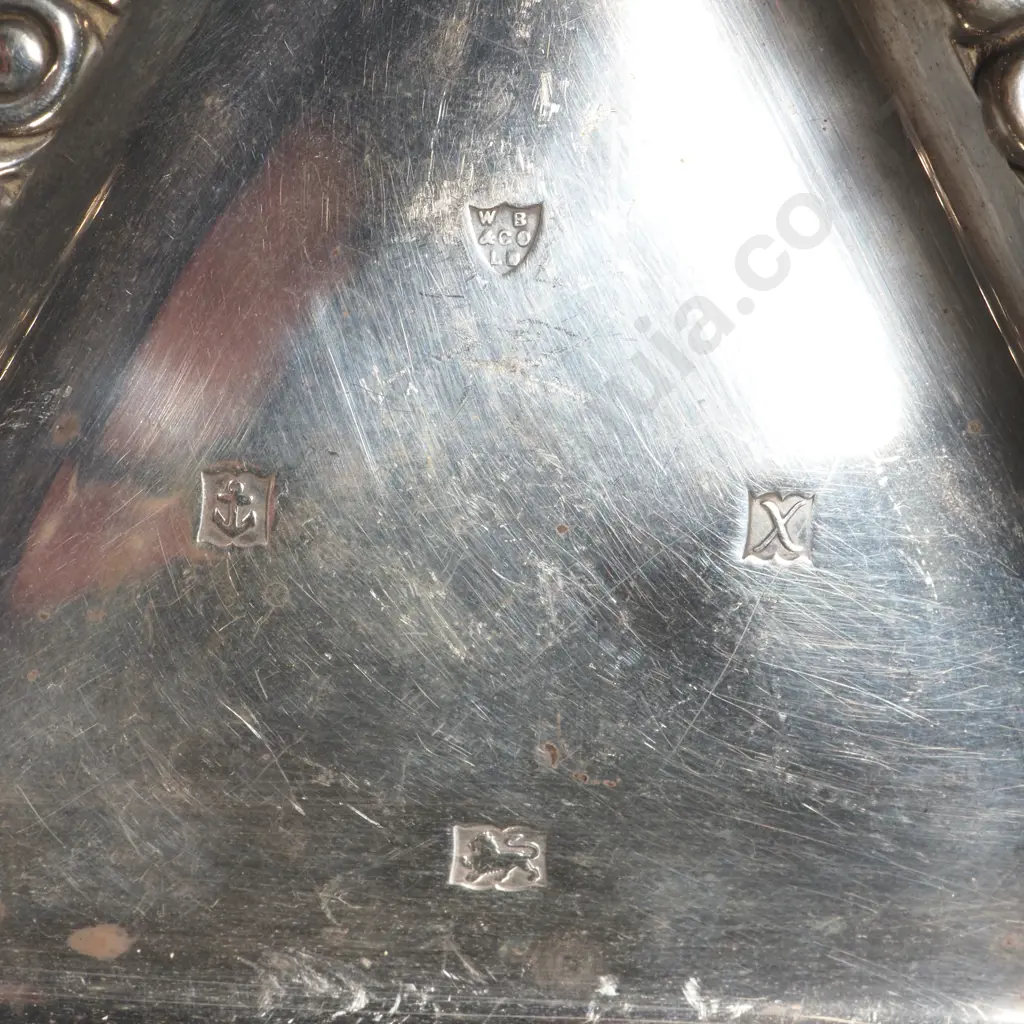 Sterling Silver Triangular Dish with Scrolled Rim  Image 1++