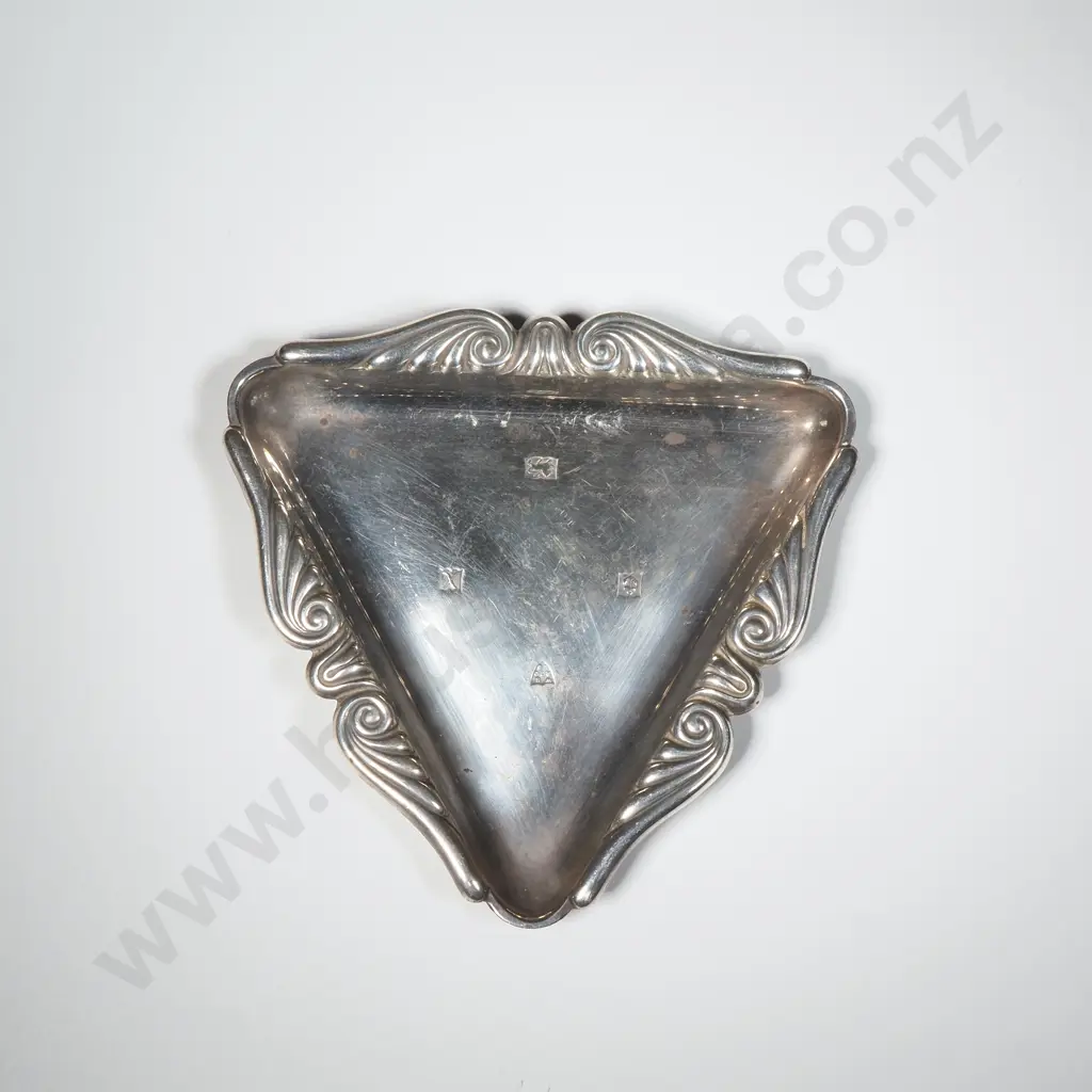 Sterling Silver Triangular Dish with Scrolled Rim  Image 1++