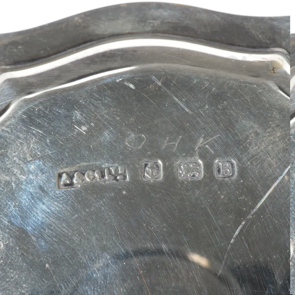 Sterling Silver Salver w Piecrust Edge On Three Scroll Feet  Image 1++