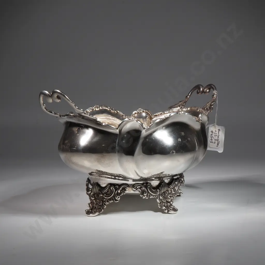 Sterling Silver Scalloped Rimmed Double Handled Bowl On Four Ornate Feet  Image 1++