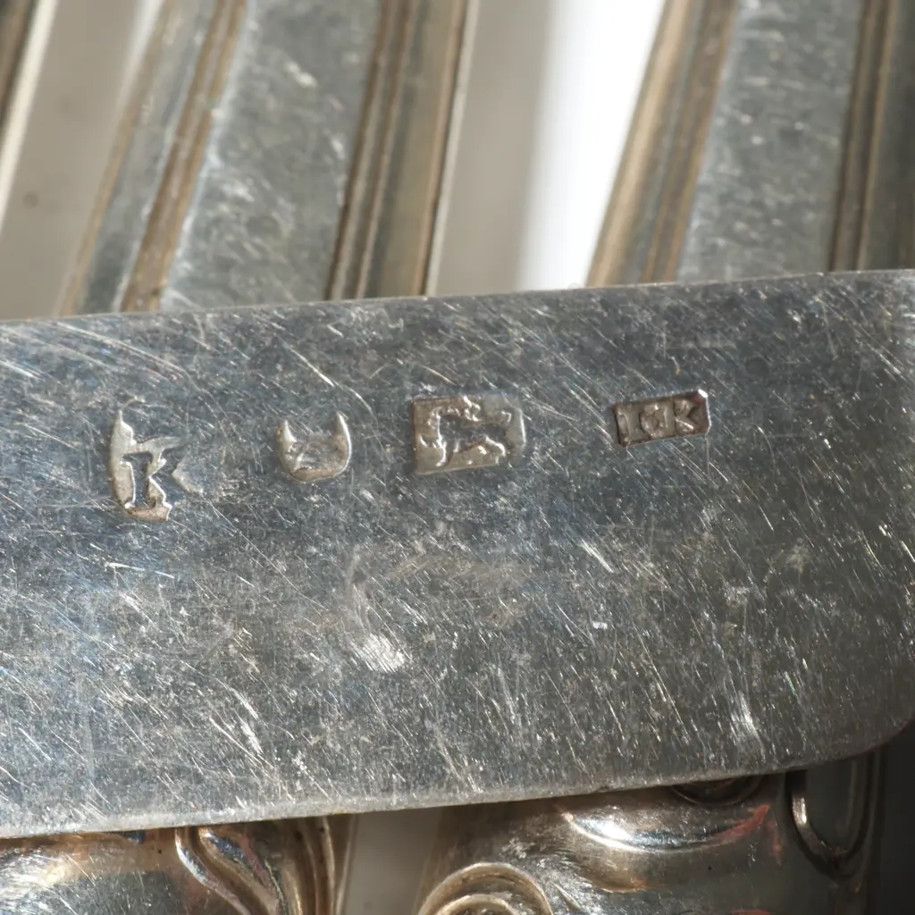 Six  All Sterling Silver Dessert  Knives & Forks  Image 1++