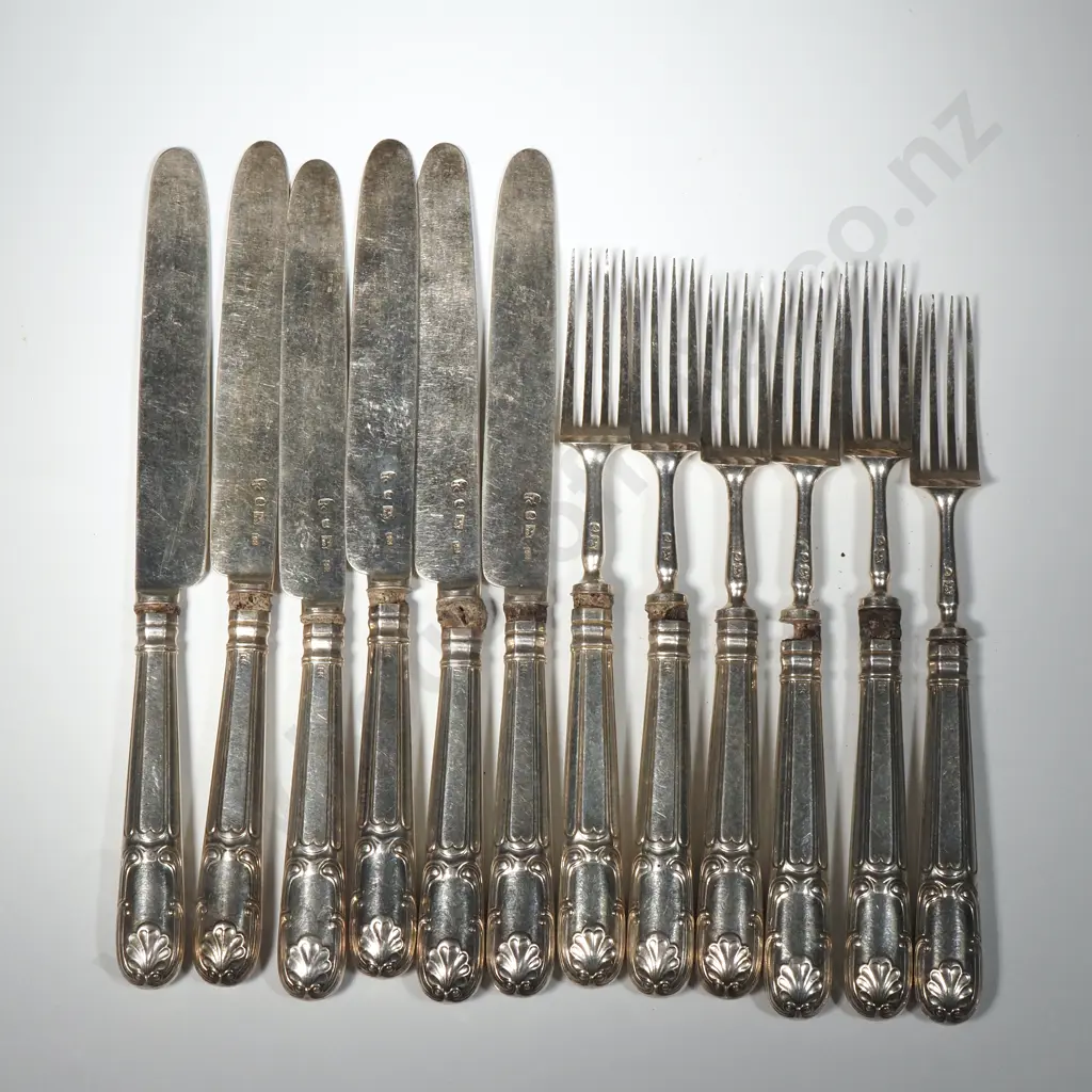 Six  All Sterling Silver Dessert  Knives & Forks  Image 1++