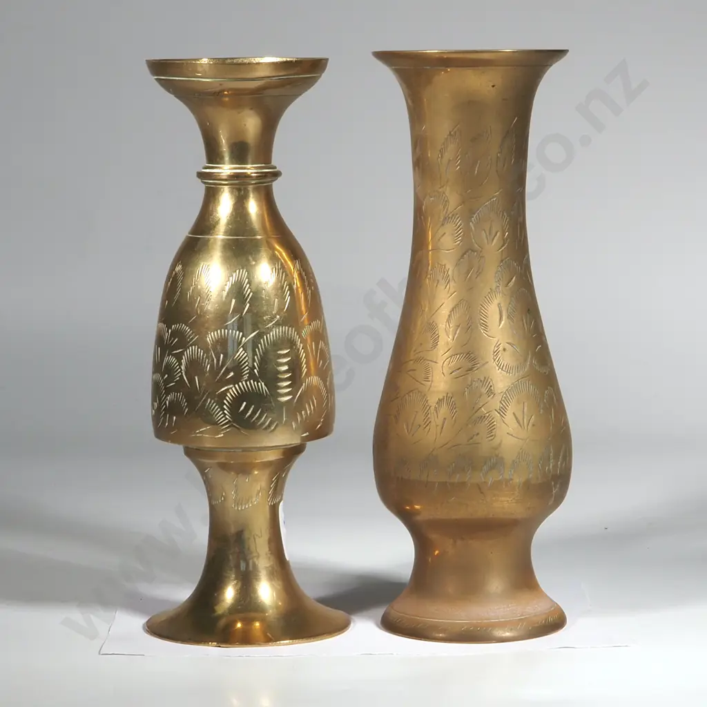 Pair of Small Brass Benares Vases. Image 1++
