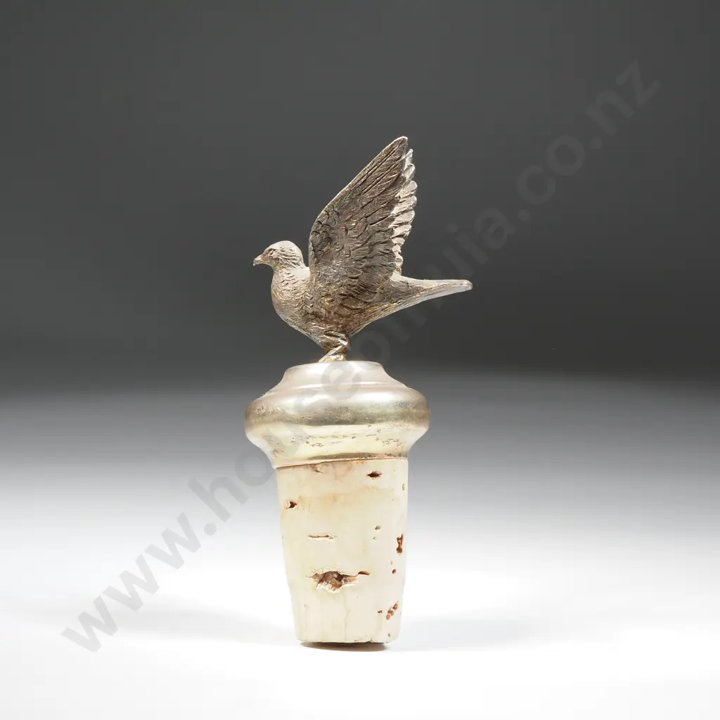 Magnificent Sterling Silver Bird Atop Cork Wine Stopper Image 1++