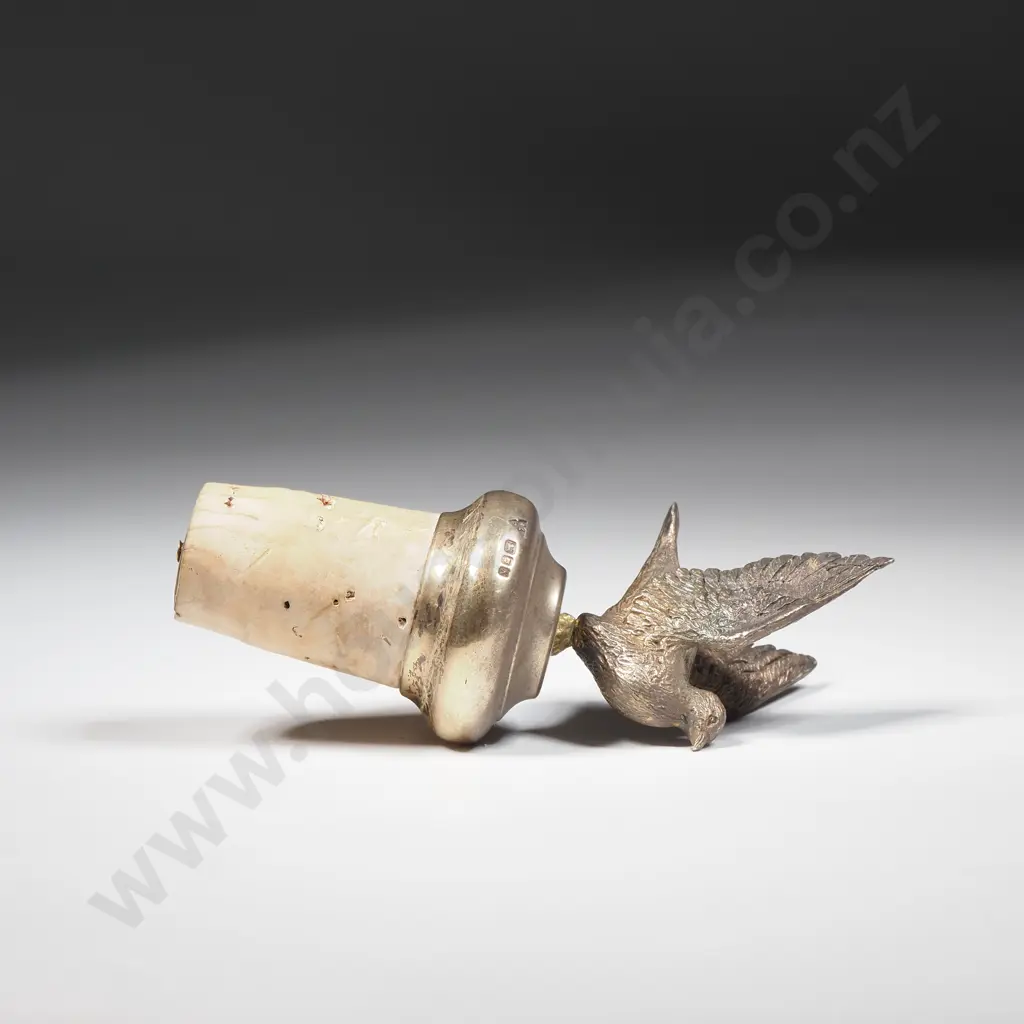 Magnificent Sterling Silver Bird Atop Cork Wine Stopper Image 1++