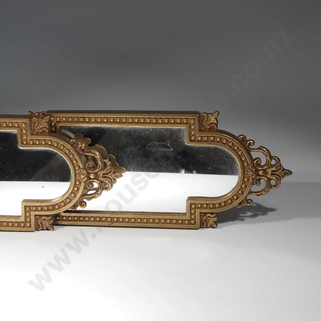Two Small Brass Frame Wall Mirrors w Lobed Ends Image 1++