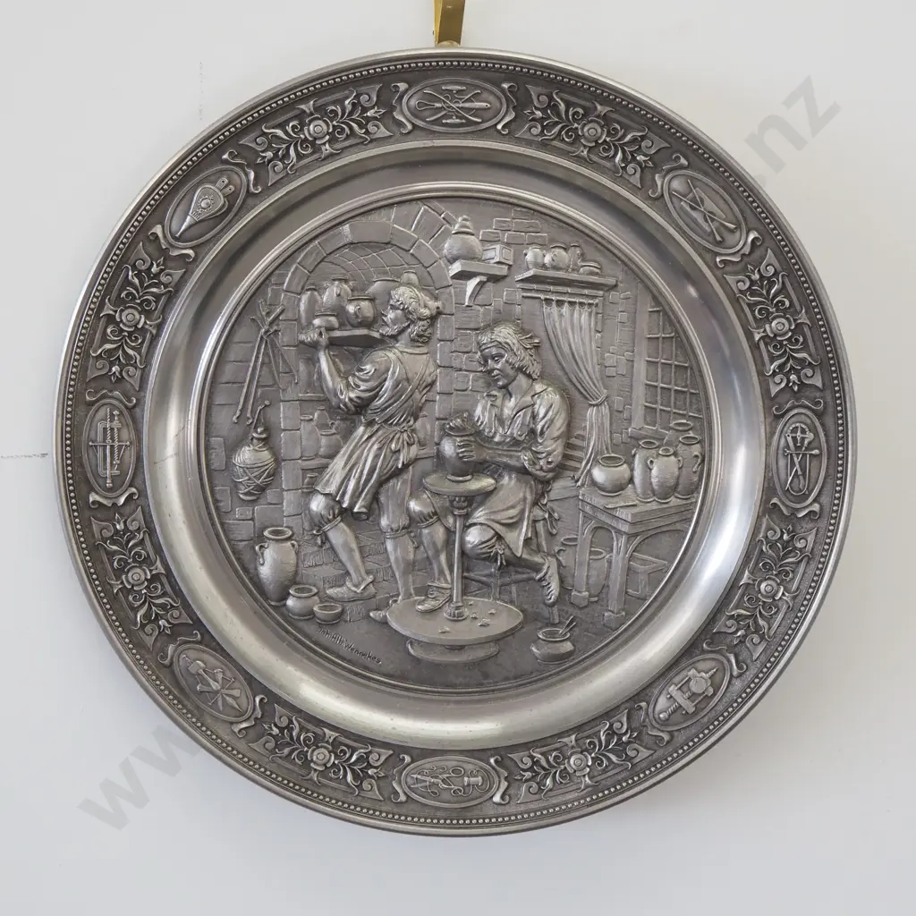 Eight SKS Tradionelles Handwerk Der Schneider Pewter Plates - Crafts In High Relief with Certificates & Pewter Mug Image 1++