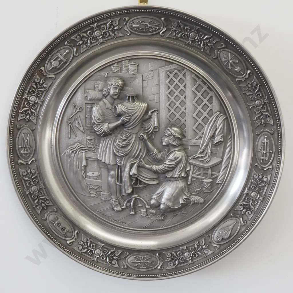 Eight SKS Tradionelles Handwerk Der Schneider Pewter Plates - Crafts In High Relief with Certificates & Pewter Mug Image 1++