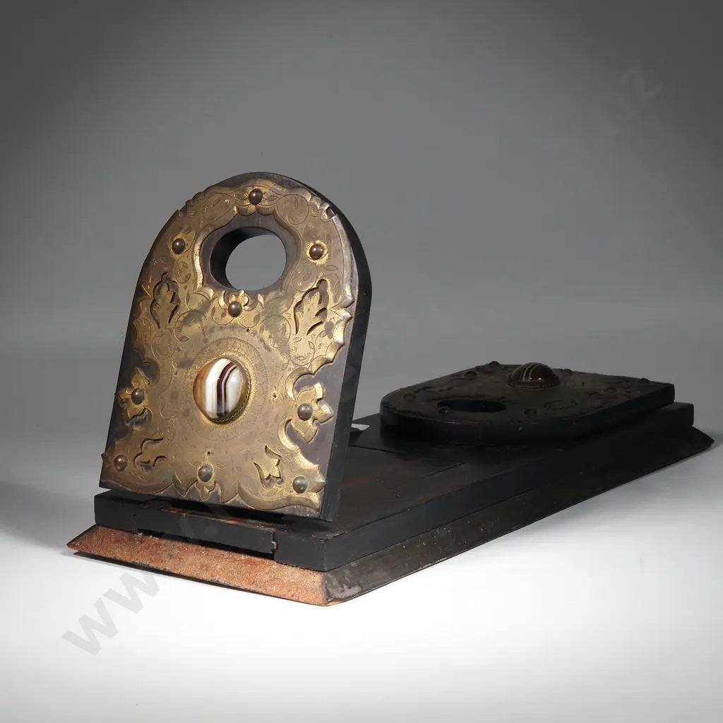 Antique Adjustable Book Slide In Coromandel with Ornate Brass & Agate Mounts  Image 1++