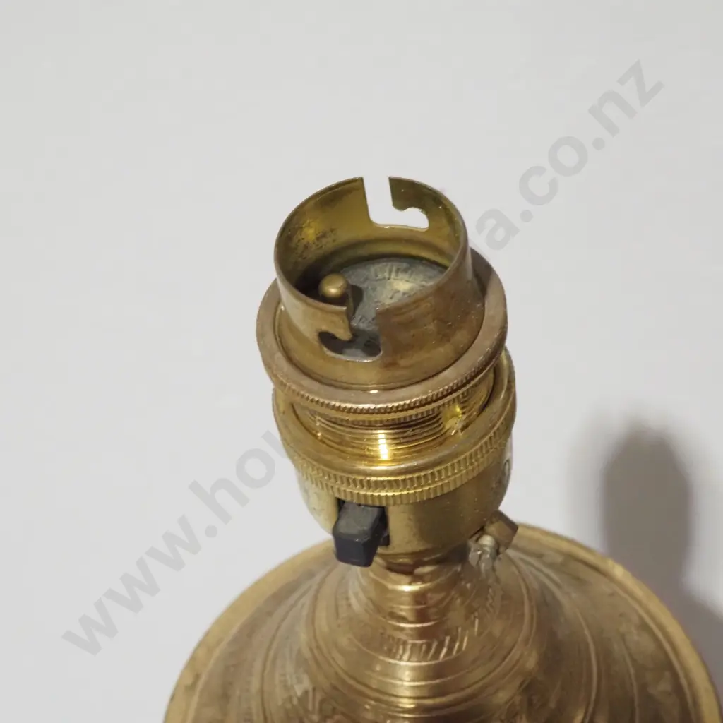 Pair of Large Engraved Indian Brass Lamps. Image 1++