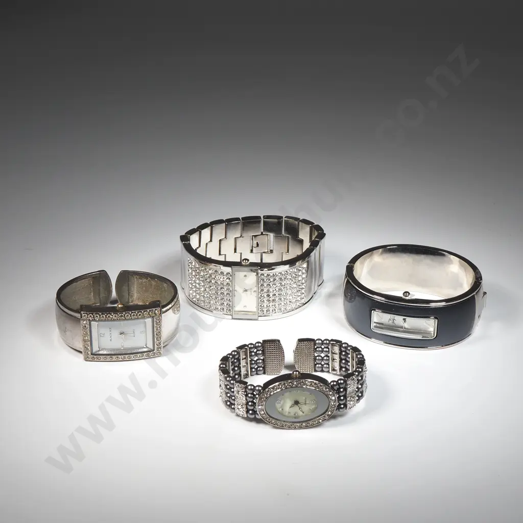 Three Costume Jewellery Wristwatches Set w White Stones & Another Cuff Wristwatch Image 1++