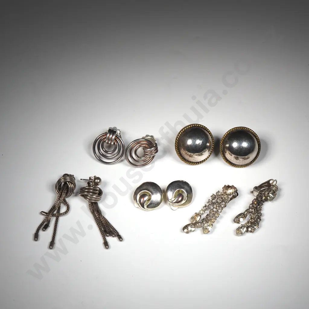 Five Pairs Of Silver Tone Earrings Including Tassle Drop, Dome Etc  Image 1++