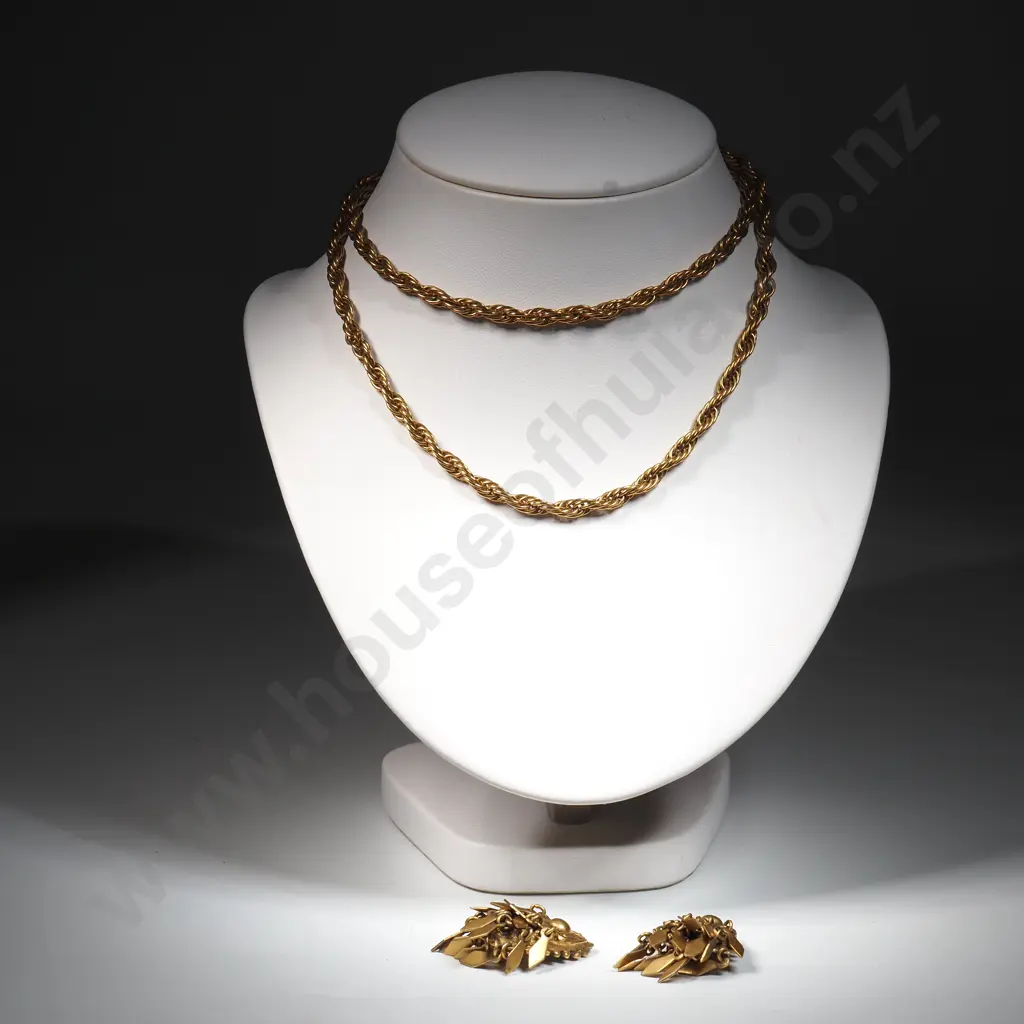 Long Oroton Gold Tone Necklace & Pair Of Gold Tone Ornate Earrings Image 1++