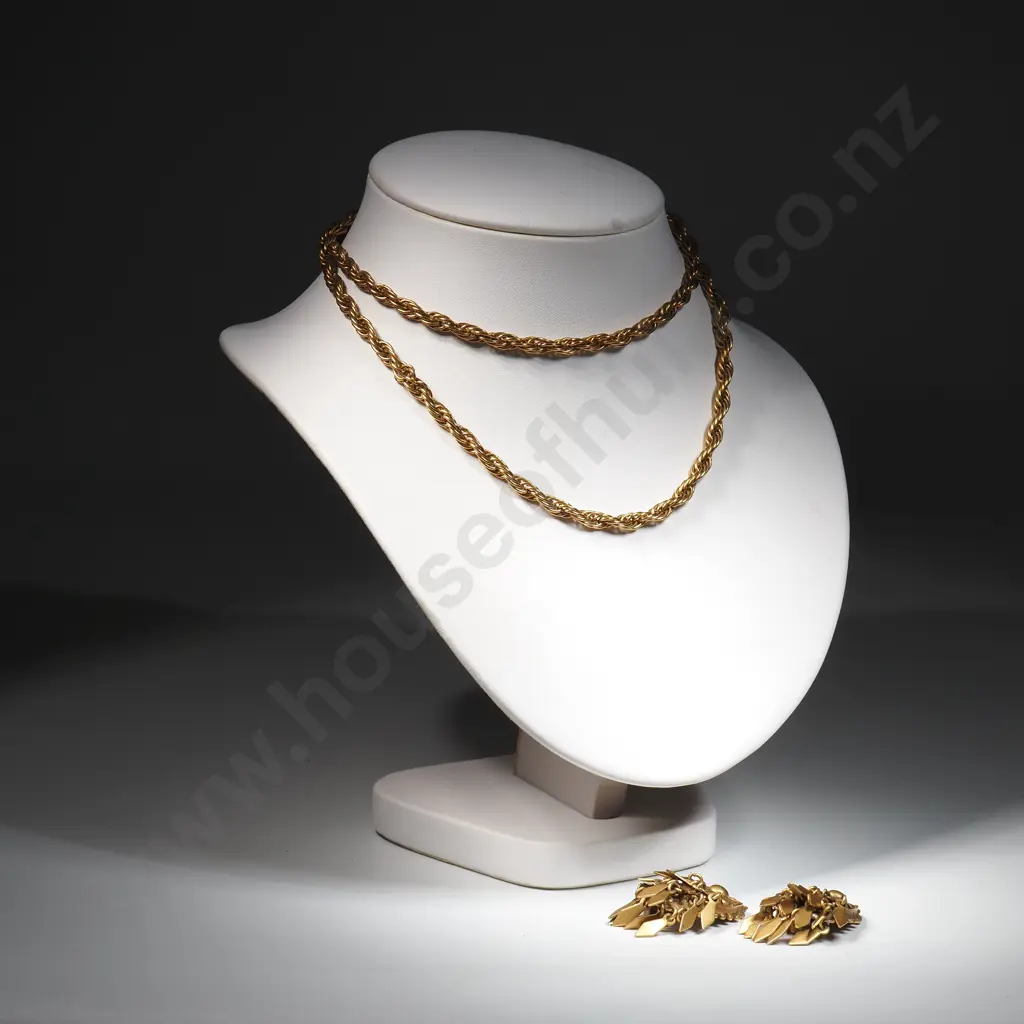 Long Oroton Gold Tone Necklace & Pair Of Gold Tone Ornate Earrings Image 1++