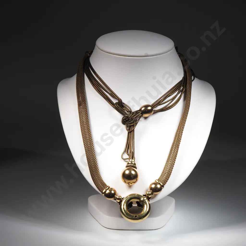 Two Ermani Bulatti, . Dutch Designer Brass Tone Faux Necklaces Image 1++