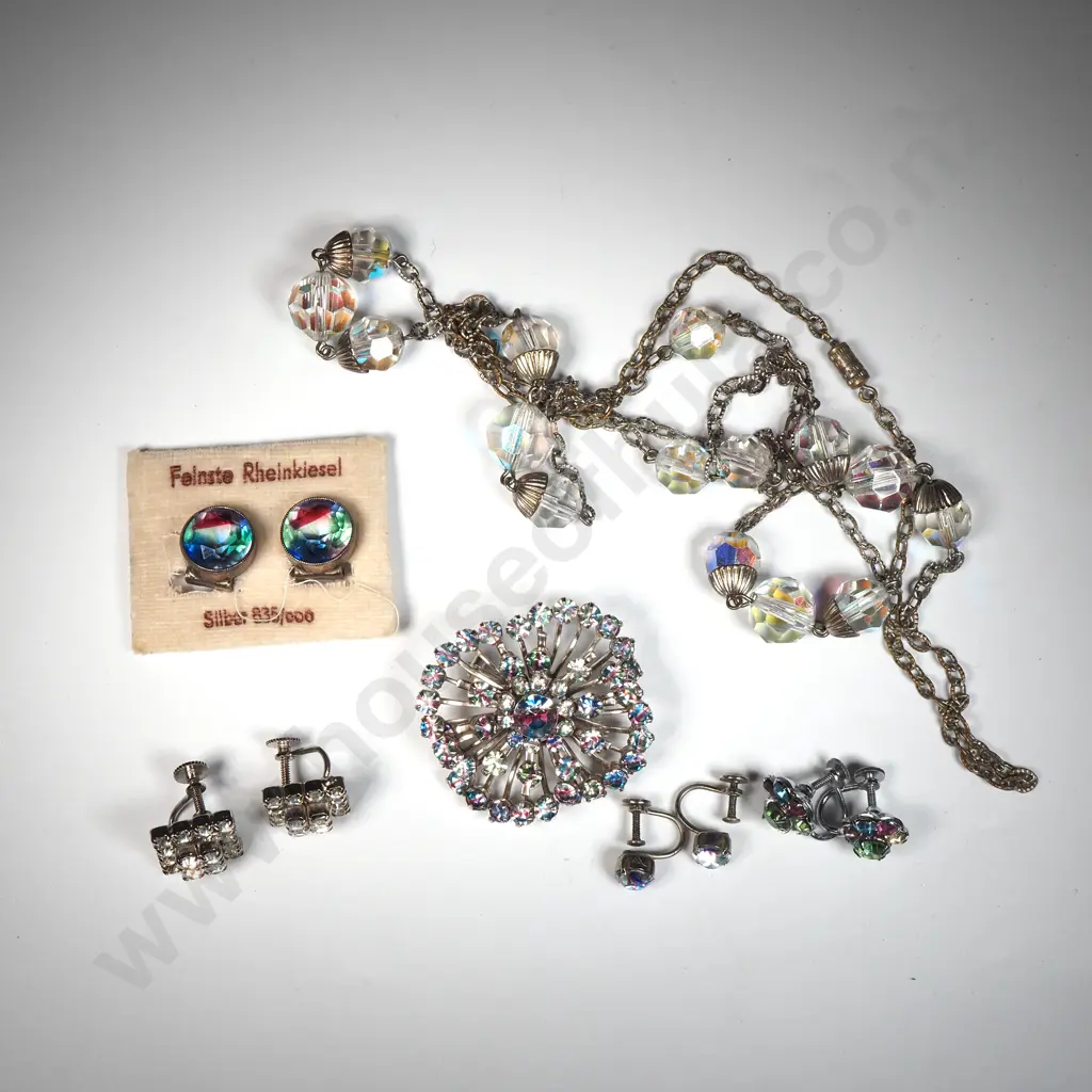 Quantity of Rhinestone Jewellery including Necklace, Brooch, Earrings &  A Pair Of 835 Silver Framed Rheinkiesel Clip On Image 1++