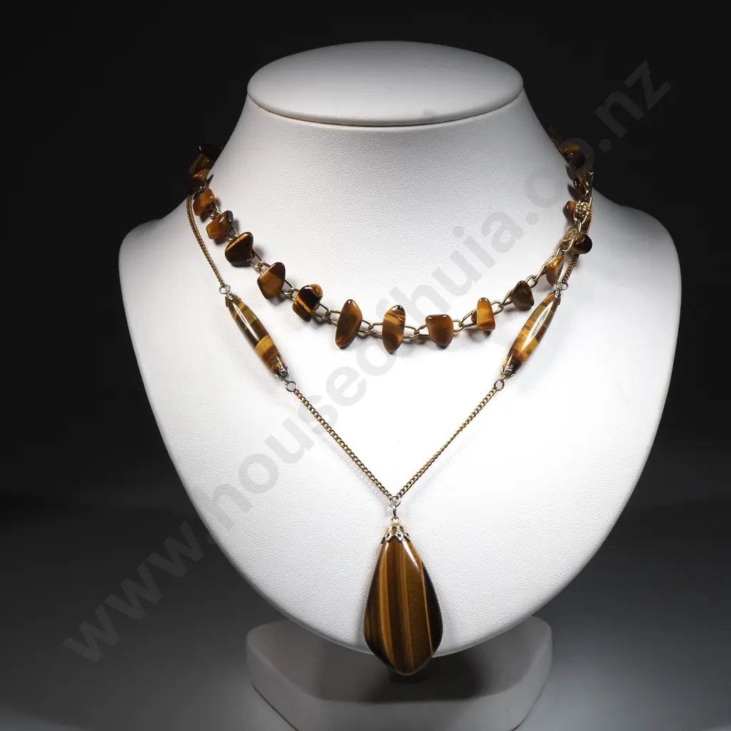 Two  Faux Tiger's Eye Costume Jewellery Necklaces  Image 1++