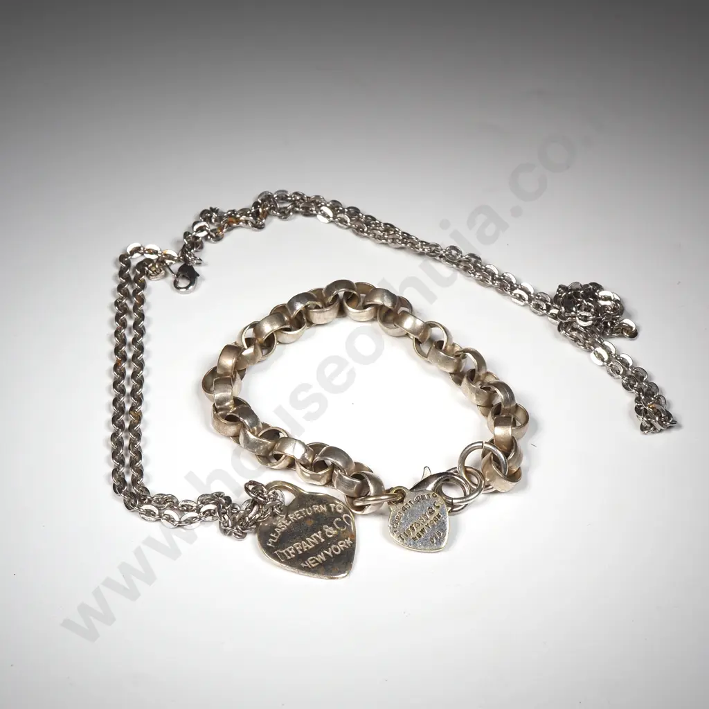 Silver Tone Belcher Chain Necklace & Necklace w Pendant. Both Faux Tiffany & Co. Image 1++