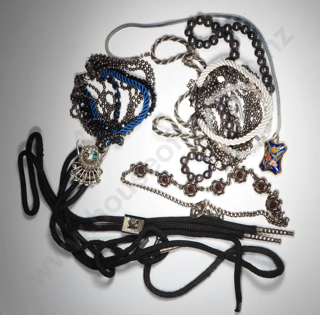 Quantity  Of Costume Necklaces Including Faux Black Pearls Image 1++