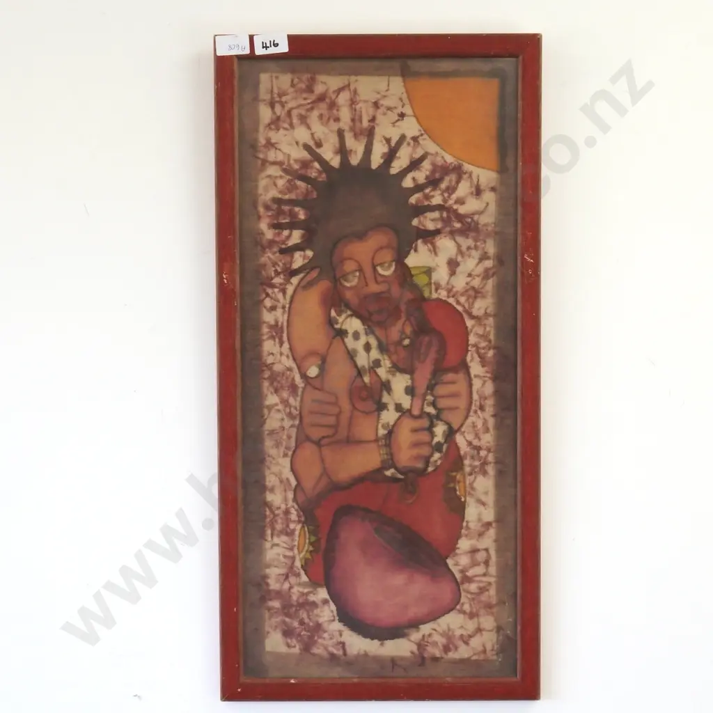 Framed Artwork On Cloth  Featuring A Figure with Spikey Hair & A Stylized Face. Image 1++