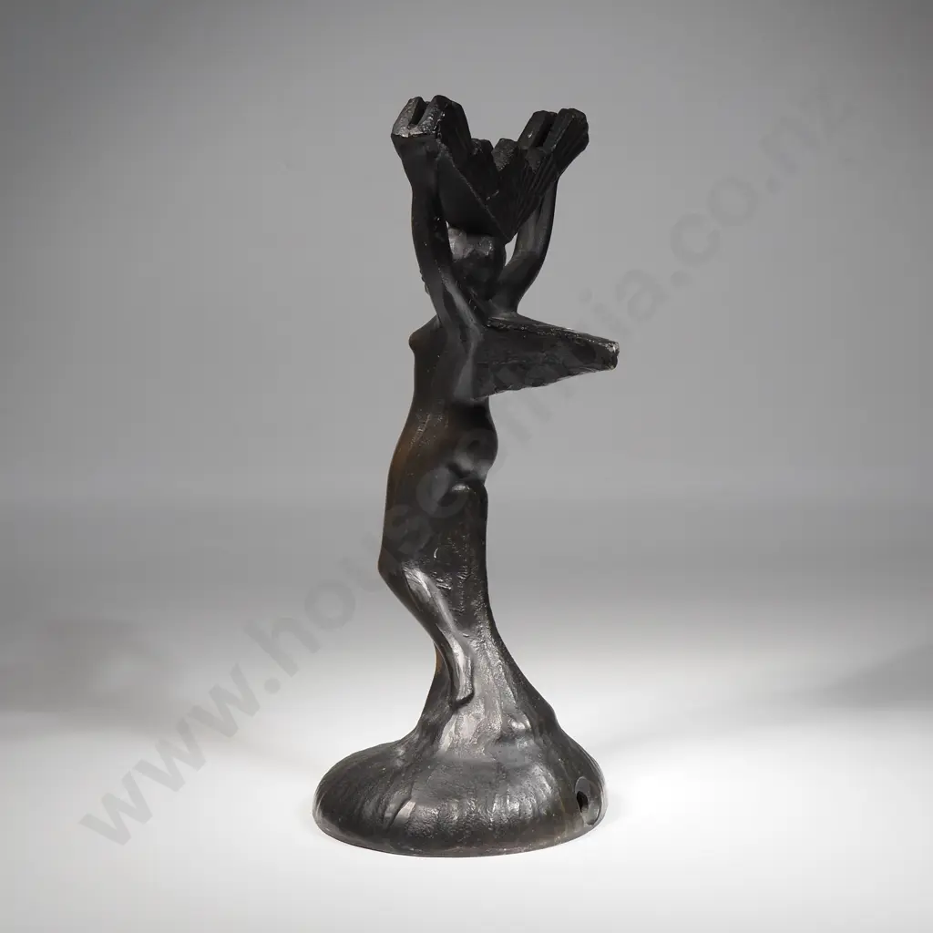 Vintage Cast Metal Art Deco Style Nude Female Lamp Base Image 1++