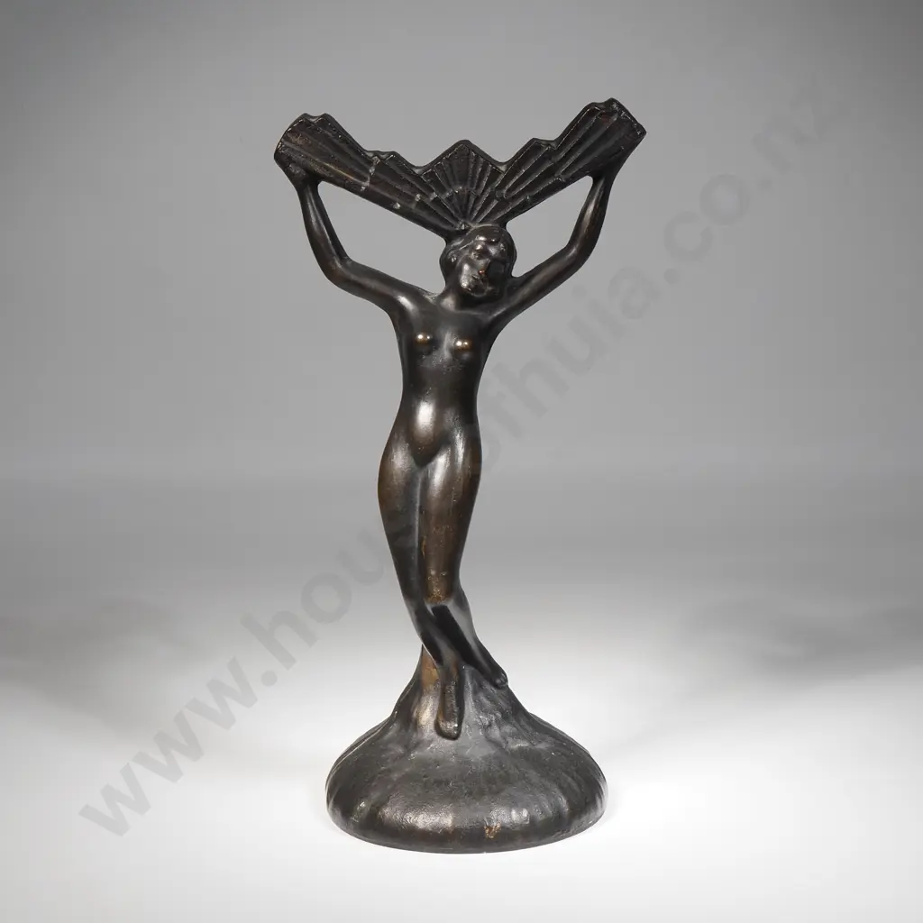 Vintage Cast Metal Art Deco Style Nude Female Lamp Base Image 1++