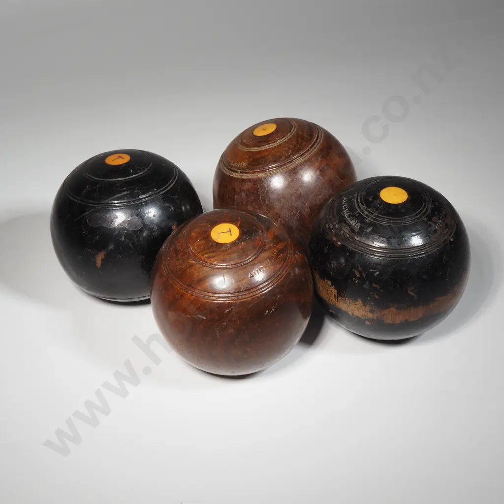 Four Vintage Wooden Lignum Vitae Lawn Bowls Image 1++