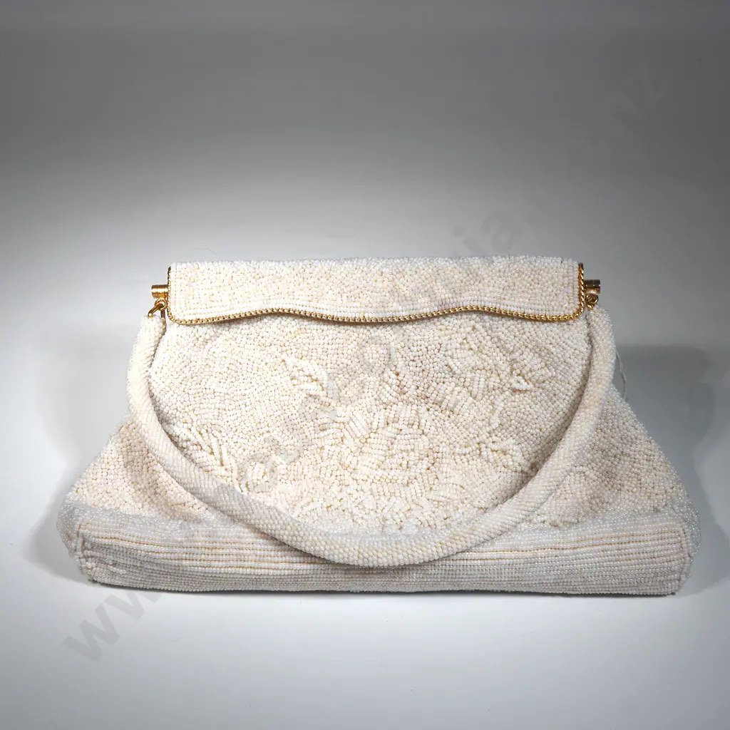 Vintage Japanese Ivory White Beaded Evening Bag  Image 1++