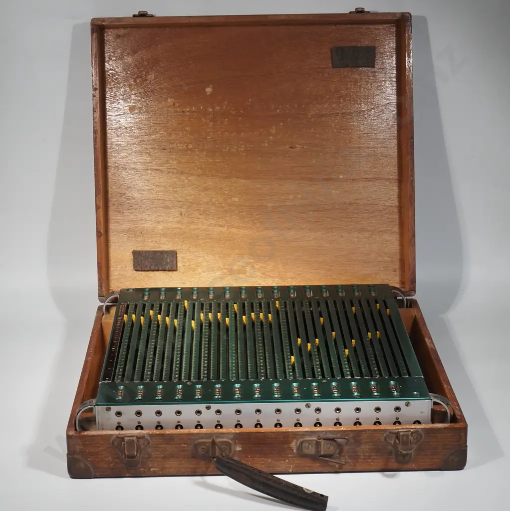 Vintage Wooden Box Containing A Tool For Calculating Track Geometry Corrections For Railways. Manufactured By  Matisa, Image 1++