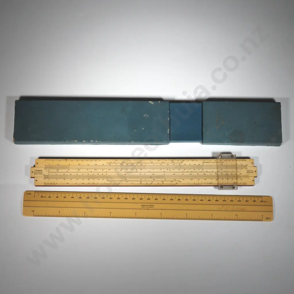 Unique Electrical Slide Rule Used to Calculate Variation In Electrical Resistance w Temperature & A Woomera MetricRuler Image 1++