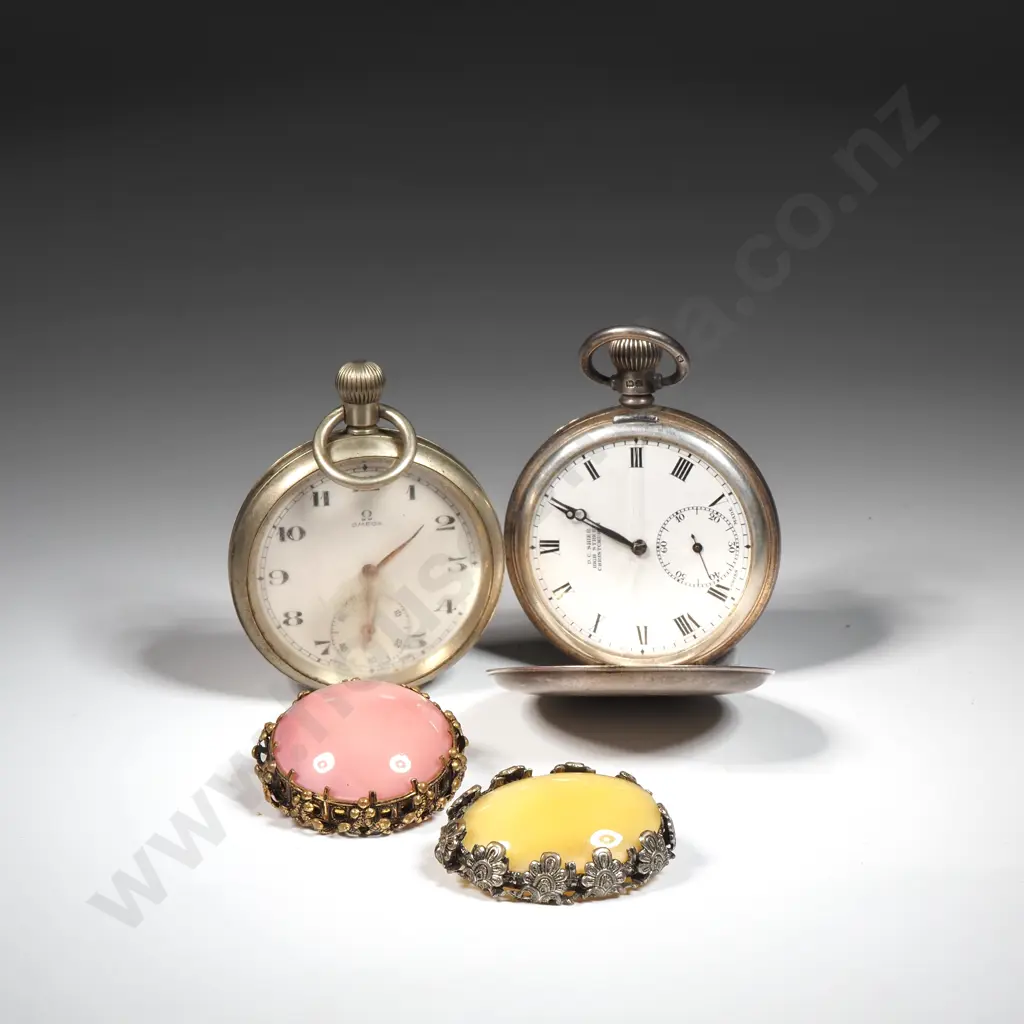 Sterling Silver Gents Hunter Pocket Watch (Retailed  High Street ChCh), Silver Plate Omega Half Hunter Pocket Watch  Image 1++