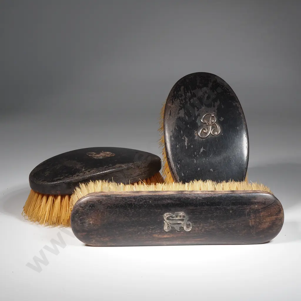 Pair of  Gent's Hairbrushes & A Clothes Brush  with Sterling Silver Initials  Image 1++