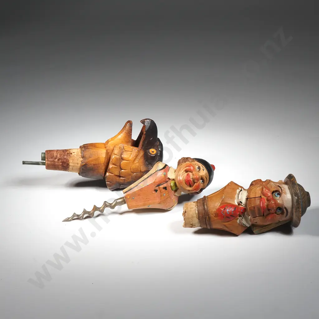 Black Forest  Figural Corkscrew & Cork Together With Wooden Pourer In The Form Of An Eagle's Head. Image 1++