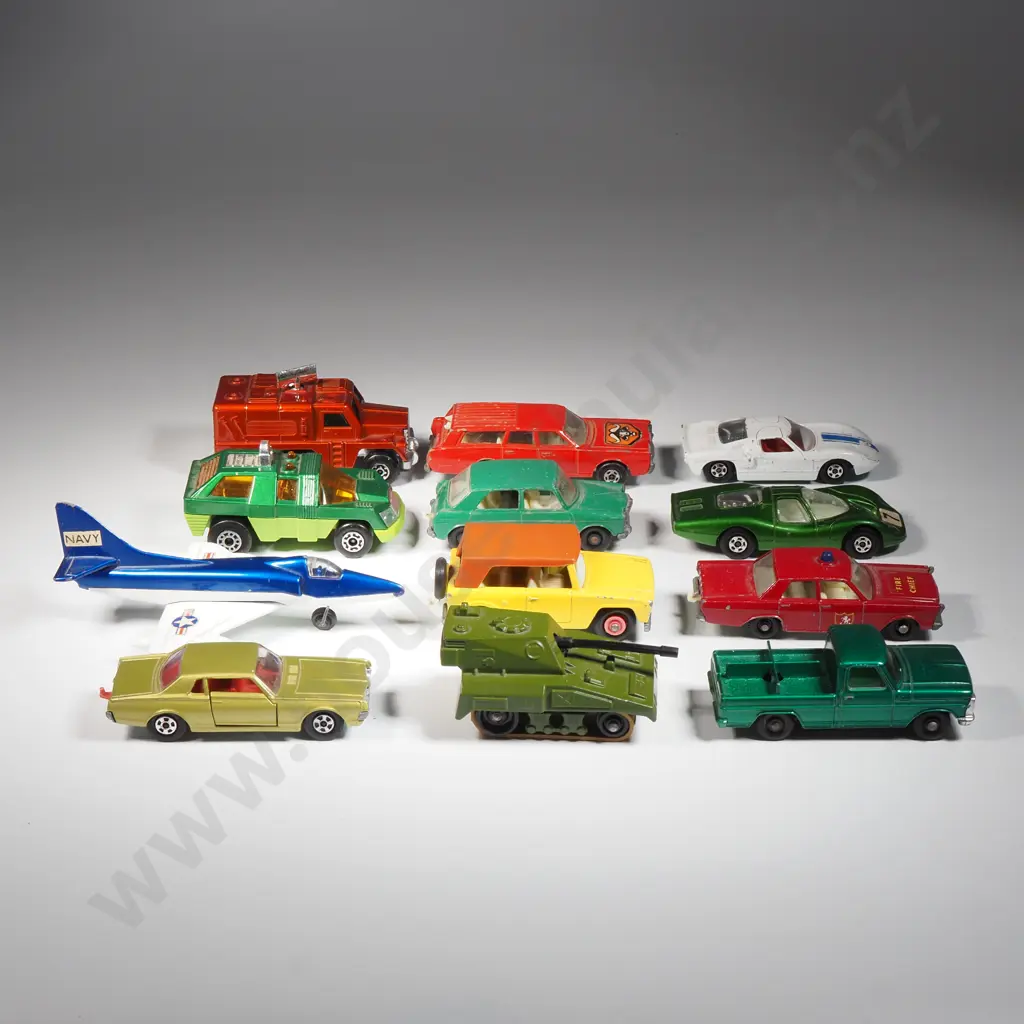 Twelve Mixed Matchbox Machines (Including Cars, Plane & Tank) Image 1++