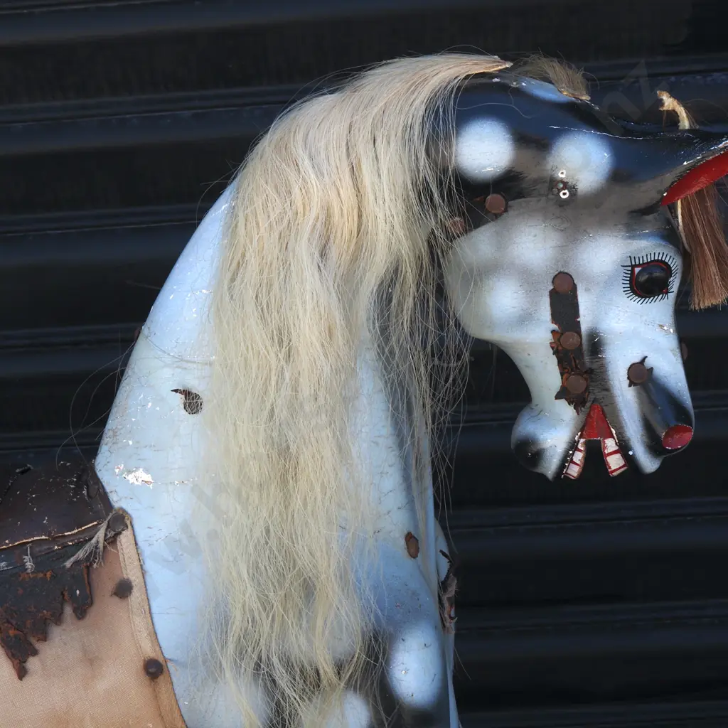 19th Century English Nursery Rocking Horse. W Horse Hair Tial & main. Needs Some Work . Stirrups Detached. Image 1++