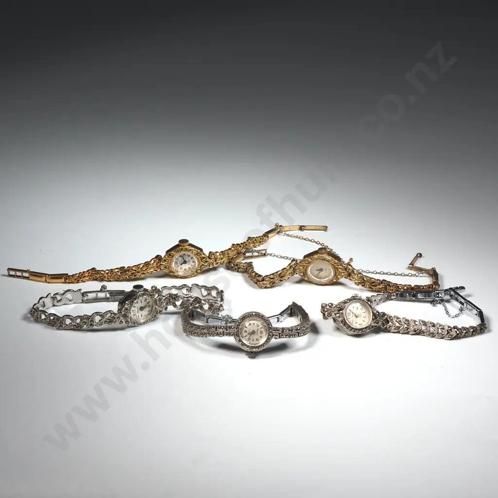 Five Vintage Marcasite Watches Include Olympic, Bolton, Regent  Image 1++