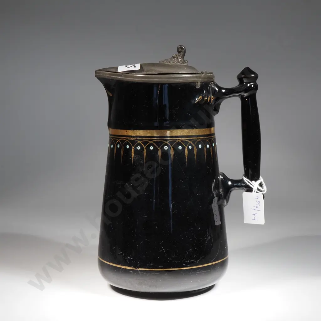 English F& S Ltd "Victoria" Enamel Pitcher w A Hand Painted Design & Metal Lid  Image 1++