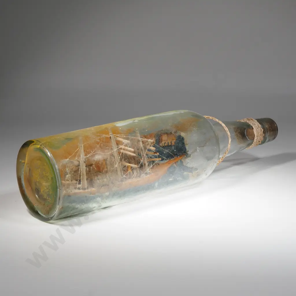 Ship In A Bottle: Painted Background Of Coast Line Image 1++