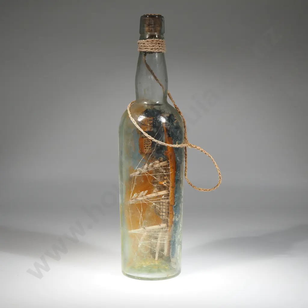 Ship In A Bottle: Painted Background Of Coast Line Image 1++