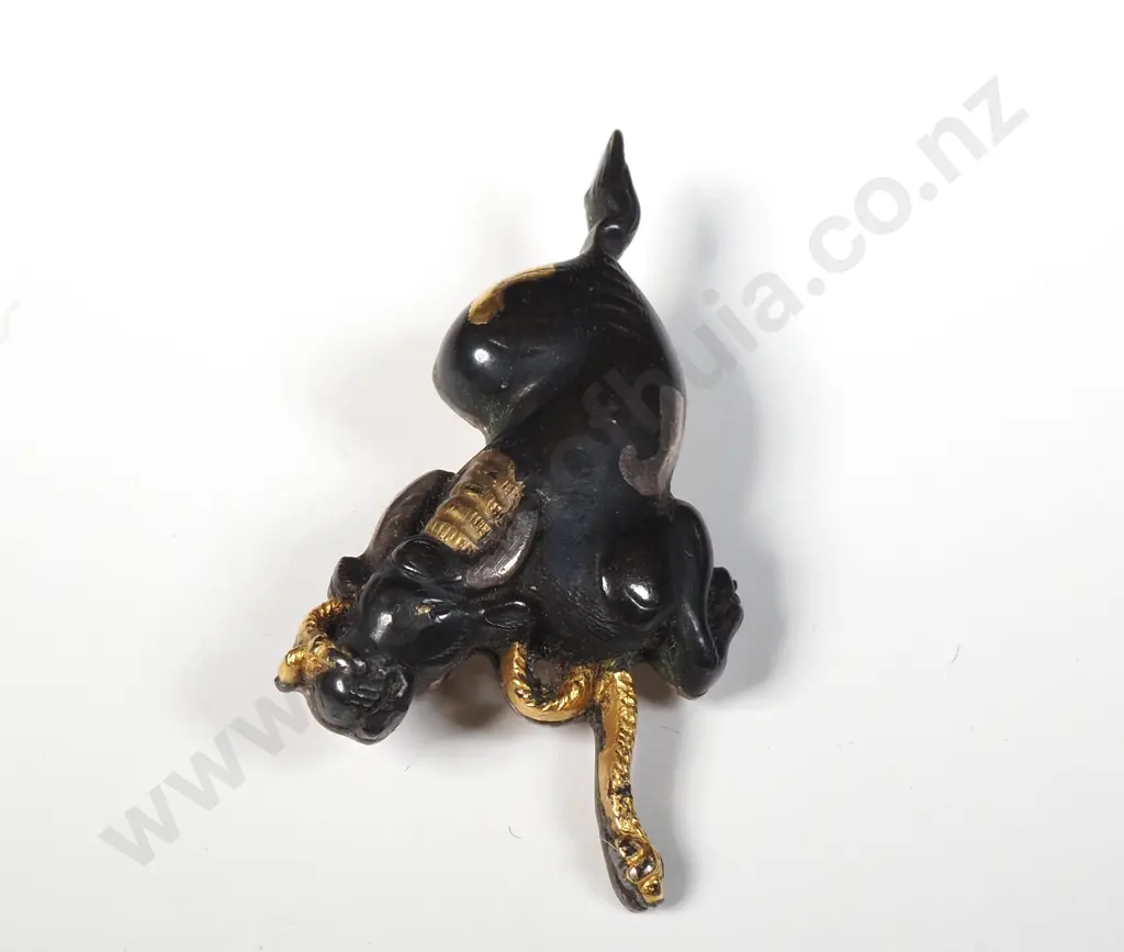 Small Japanese Style Brooch Featuring A Water Buffalo & Snake On A Silver Backing Image 1++