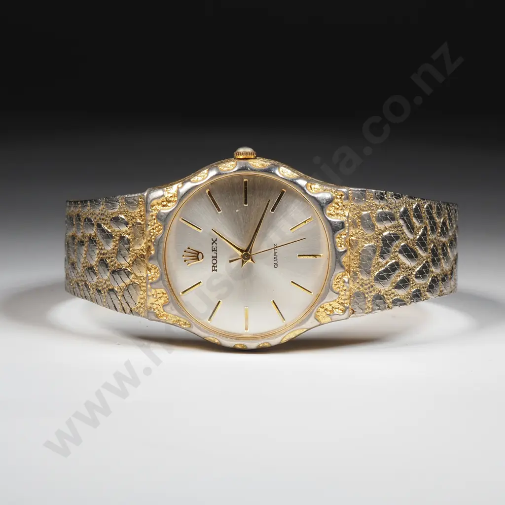 Rolex Oysterquartz Copy Watch Featuring A Gold Tone Case & Heavily Textured Bracelet Image 1++