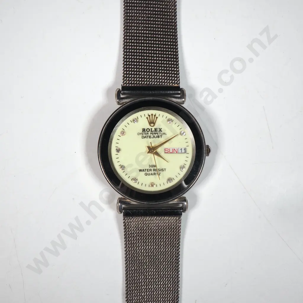 Rolex Date Day Copy Watch With Mesh Bracelet  Image 1++