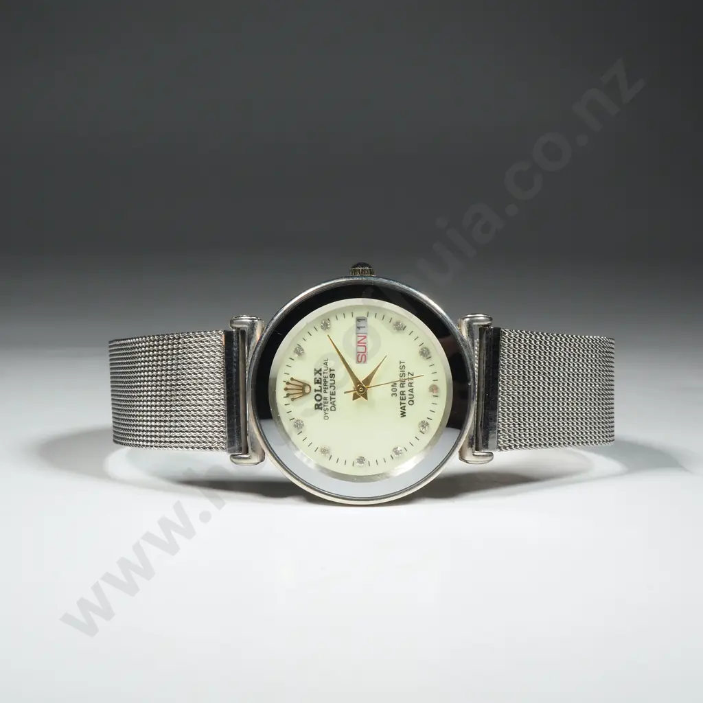 Rolex Date Day Copy Watch With Mesh Bracelet  Image 1++