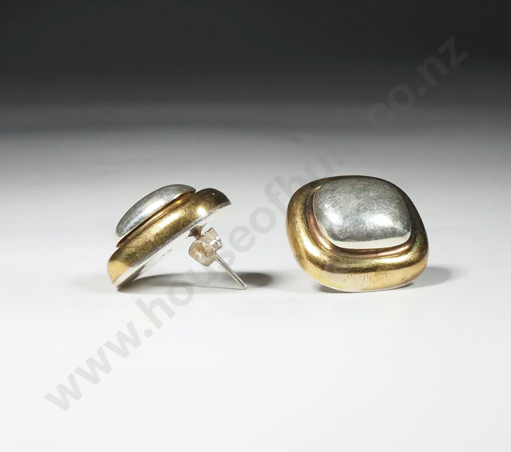 Two Tone Sterling Silver Square Form Earrings Image 1++