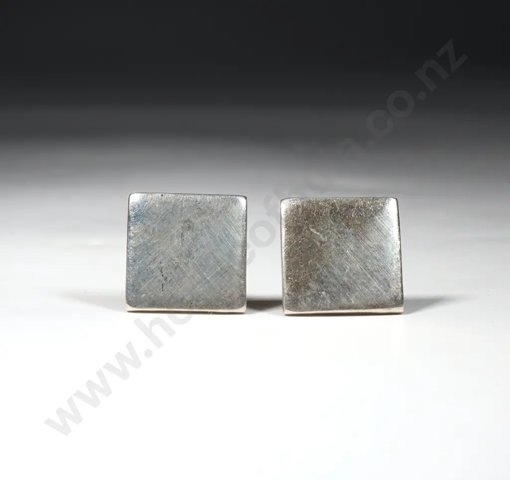 Pair Of Sterling Silver Earrings Of Square form Image 1++