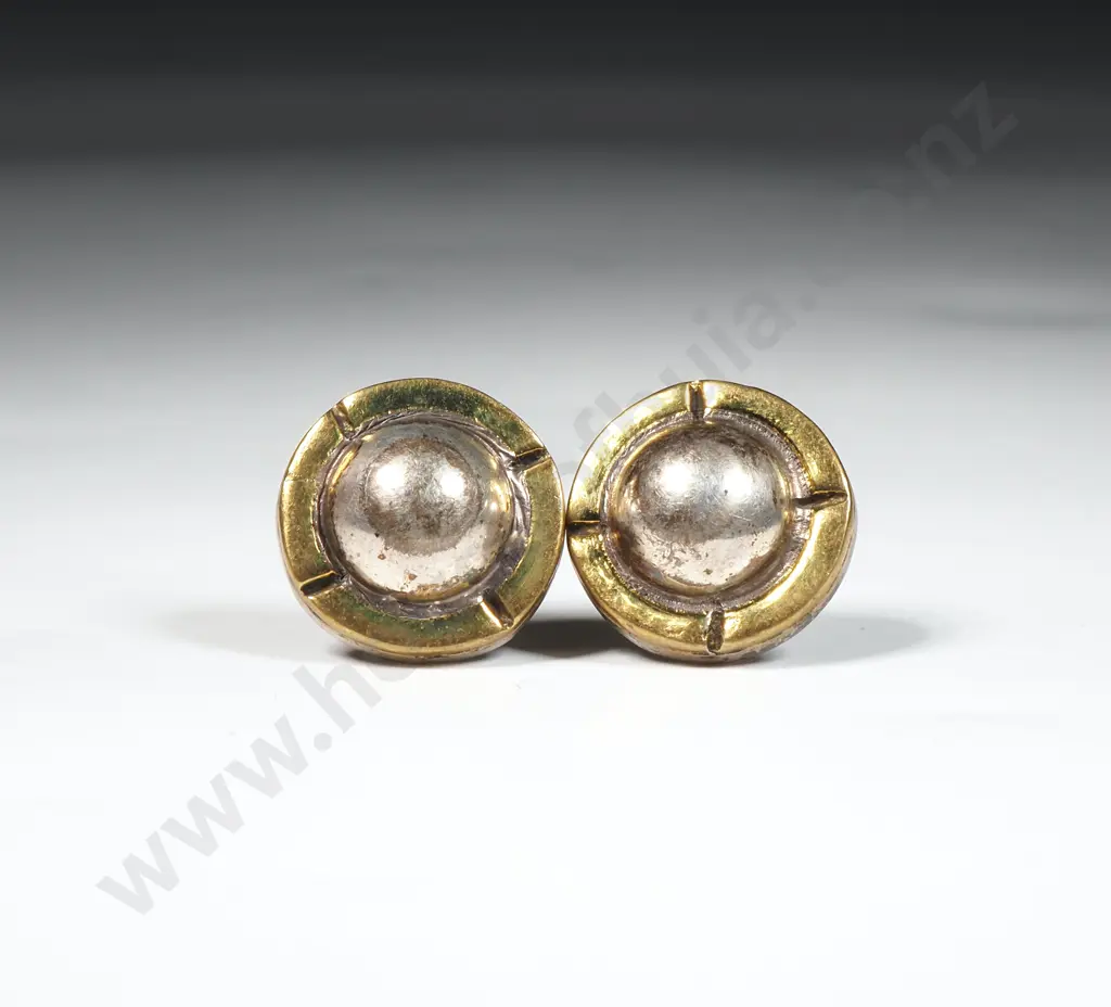 Pair Of Small Sterling Silver Two Tone Dome Earrings With Segmented Edge Image 1++